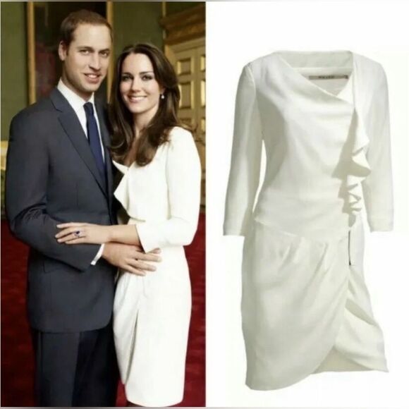 REISS Nanette Zip Frill Midi Dress Kate Middleton Engagement Ruffle Wrap Classic - Picture 5 of 16